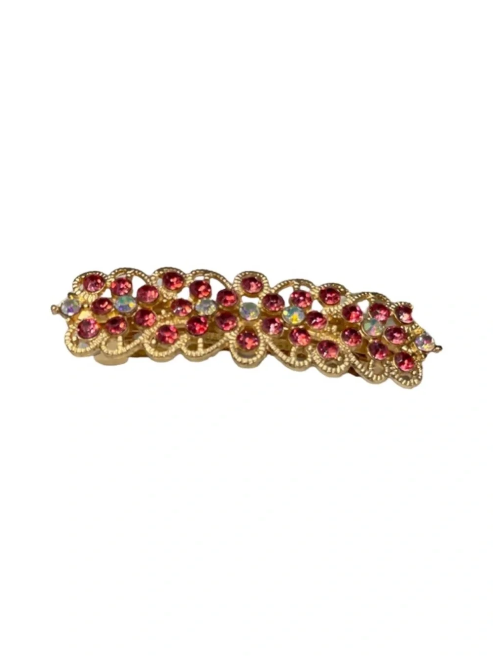 Gold-Tone Pink Crystal Barrette Hair Clip FINAL PRICE DROP